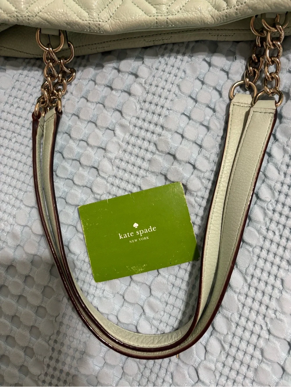 Kate Spade Quilted Mint Green Leather Tote with Turn-Lock